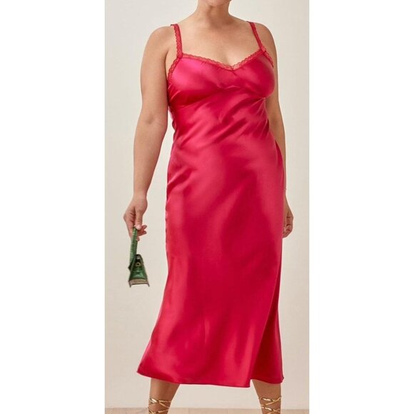 NWT Reformation Meadowlark Silk Slip Pink Dress-sz 12 - Picture 4 of 10